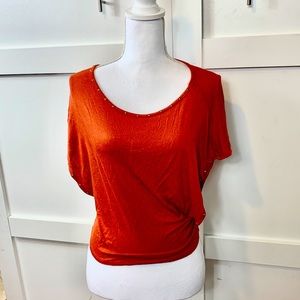 burn orange blouse with side studs sleeve